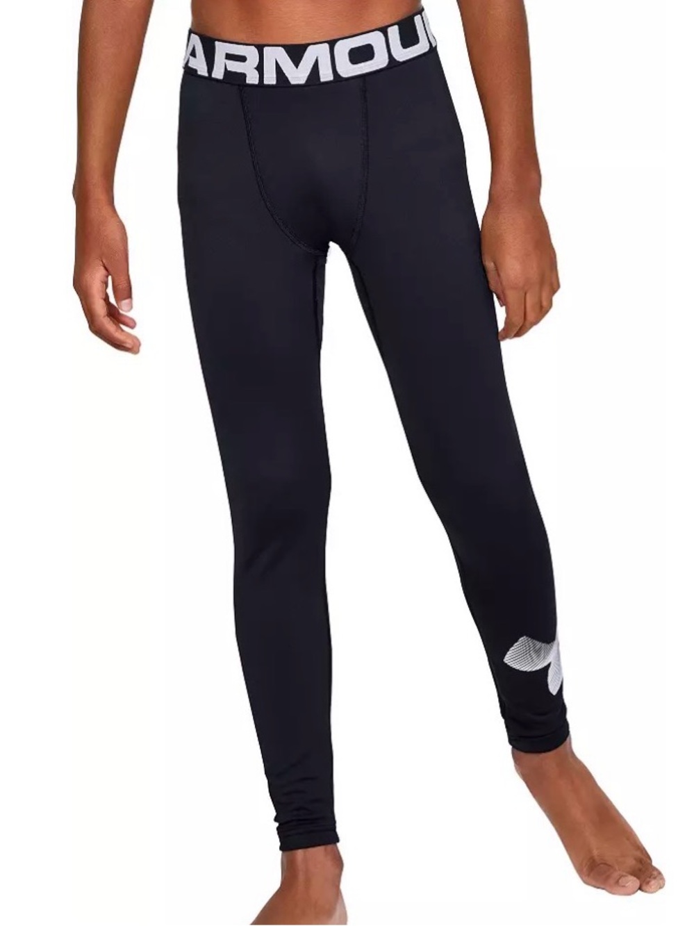 EUC Under Armour Boys Black Compression Leggings YSM Youth Small Athletic